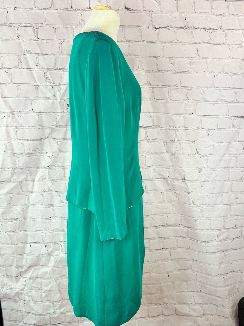 Vtg Adrianna Papell Green drop waist silk Dress women 16 formal beaded - Picture 2 of 8